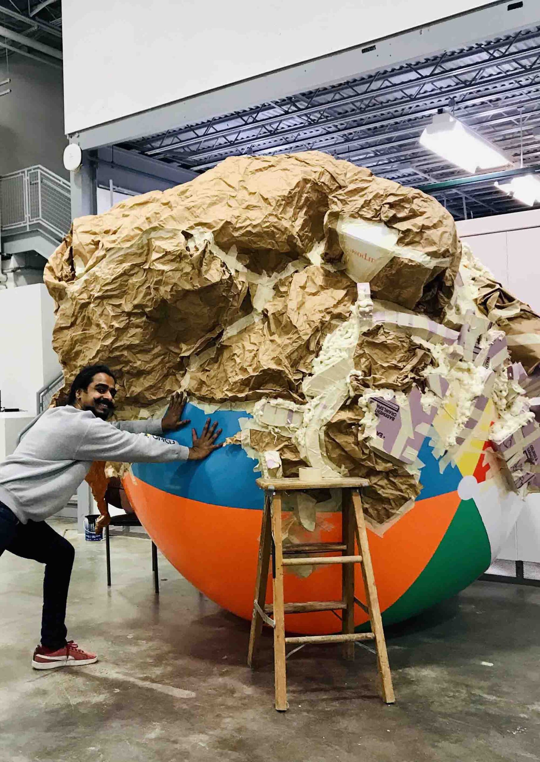 TRAVERSE-3 artist building breathing boulder sculpture