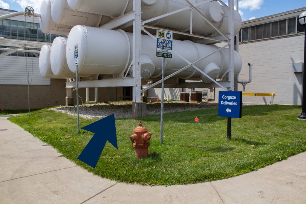 A closer look at the back of GFL and an arrow pointing toward the back door.