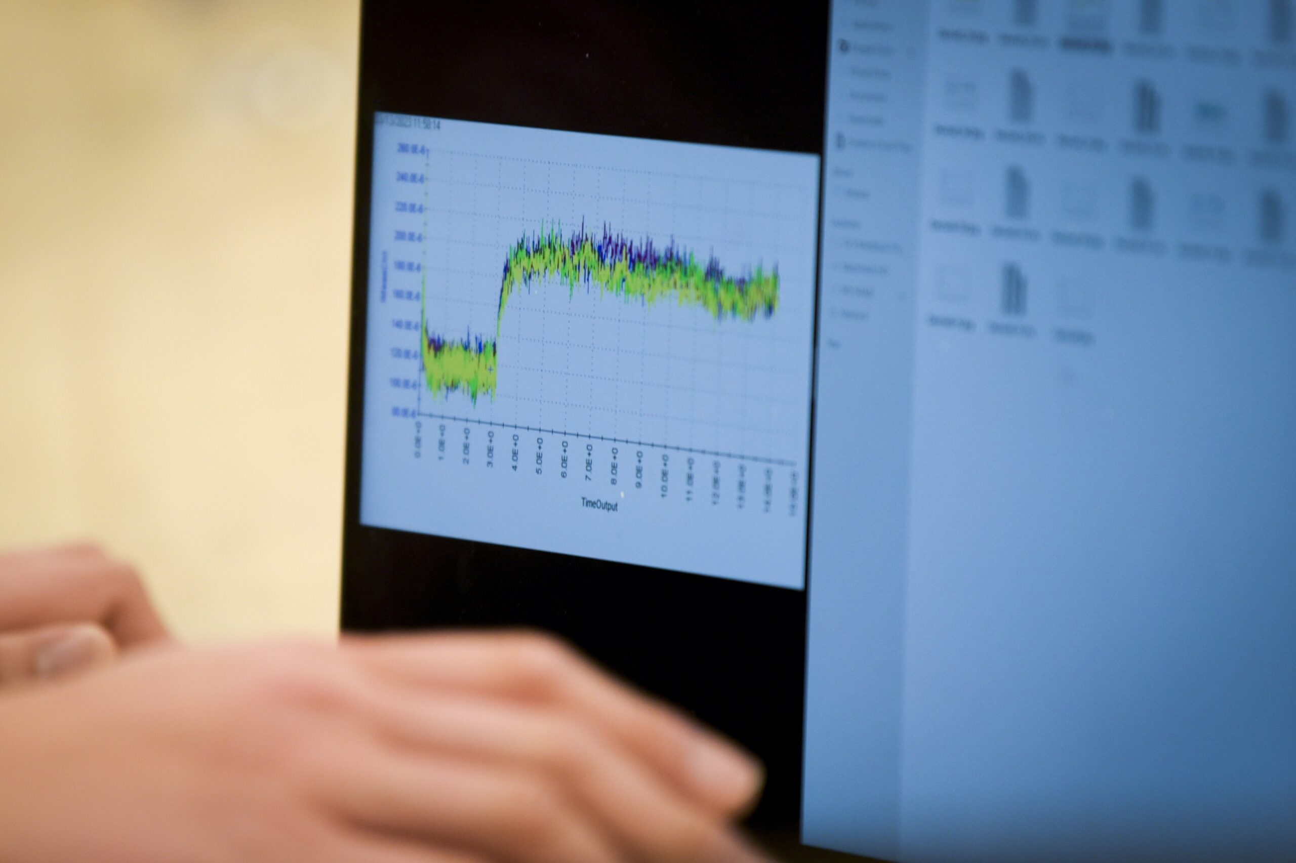 View of laptop screen with colorful graph and files